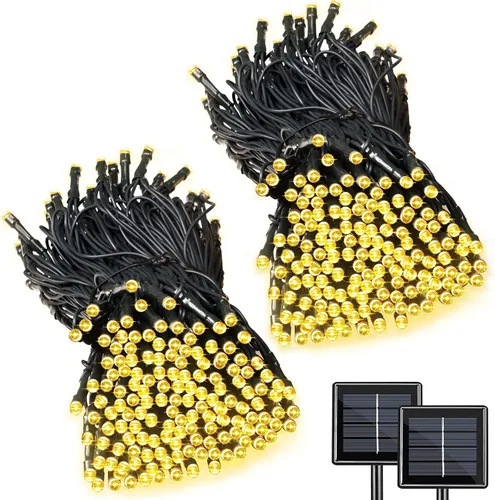 Vista 8 de Paquete de 2 tiras de luces solares superlargas en total de 170 pies, 480 LED, 8 modos mejorados, funciona con energía solar, impermeable, luces