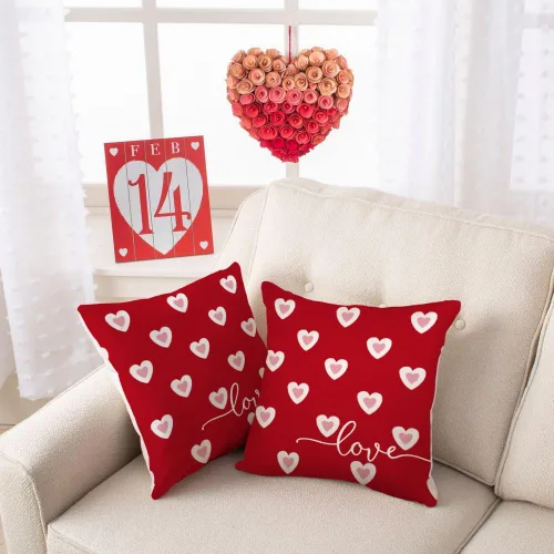 Vista 4 de GEEORY GW08-18 - Juego de 2 fundas de almohada para el día de San Valentín de 18 x 18 pulgadas, fundas de almohada decorativas con corazones rojos