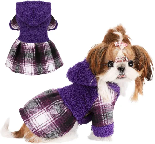 Vista 13 de Suéteres para perros pequeños para niñas, vestido de invierno para cachorros, sudadera con capucha de forro polar, ropa cálida para mascotas
