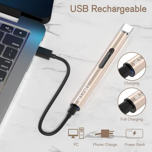 Vista 4 de Encendedor de velas eléctrico portátil sin llama recargable por USB, resistente al viento, con botón seguro para el hogar KitchenPitch Champán
