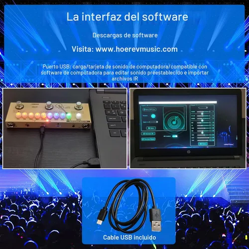 Vista 3 de HOEREV Pedal de guitarra multiefectos, retardo, fase de reverberación, distorsión, sobremarcha, multiefectos, para guitarra acústica, batería Para
