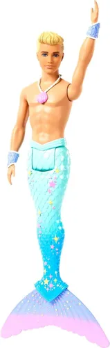Vista 5 de Barbie Dreamtopia - Muñeca Merman, aproximadamente 12 pulgadas con cola de arcoíris azul y pelo rubio, para niños de 3 a 7 años