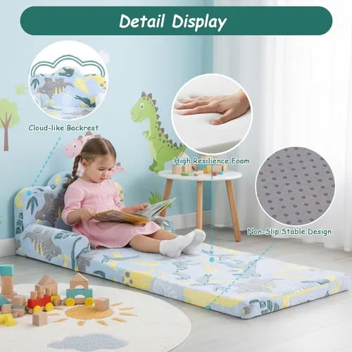 Vista 5 de Tiita Sofá para niños, sofá suave 2 en 1 plegable, cómodo como una nube, silla de lectura para niños pequeños con asa de transporte, funda lavable