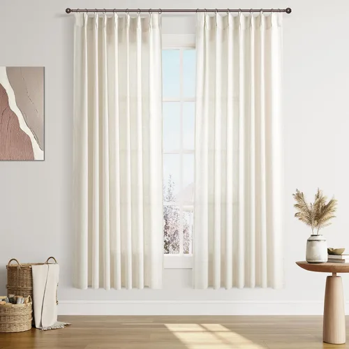 Vista 44 de Joywell Cortinas plisadas de lino de 84 pulgadas de largo, con ojales de clip y pestaña trasera, cortinas semitransparentes para filtrar la luz