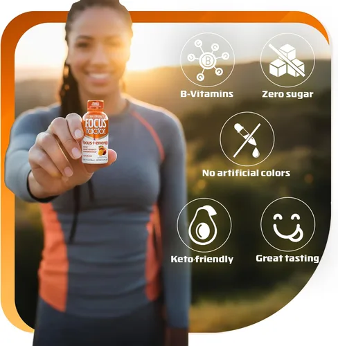Vista 5 de Focus Factor Enfoque extra fuerte + inyecciones energéticas – 12 botellas de 2 onzas (sabor a mango y melocotón) – Alimentado por nootrópicos