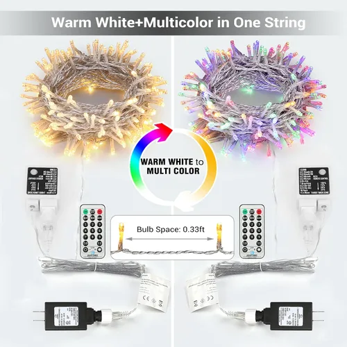 Vista 7 de BrizLabs - Tira de luces de Navidad que cambian de color, 262 pies de largo, 800 luces LED, control remoto, 11 modos de iluminación, blanco cálido