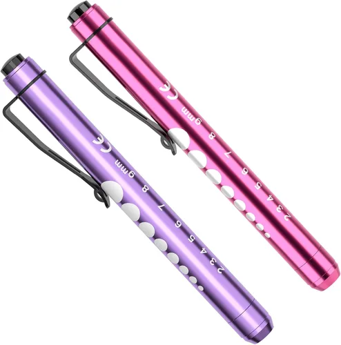 Vista 14 de RISEMART Linternas tipo bolígrafo para enfermeras, paquete de 2 linternas médicas reutilizables con medidor de pupila y regla, linterna LED de luz