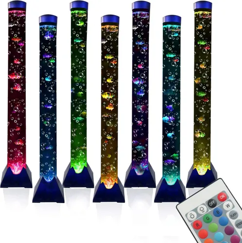 4FT LED Bubble Tube Floor Lamp Extra Large Aquarium Lamp with 10 Fish and Remote Control 20 Light Changes Tall Water Tower Tank Night Light for