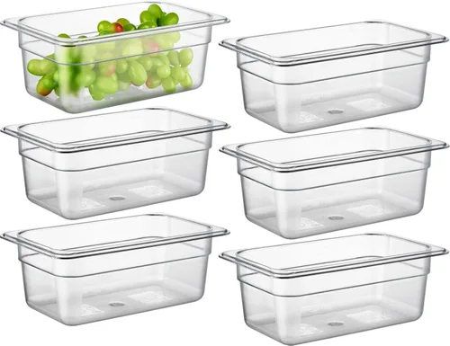 Vista 32 de CURTA Paquete de 6 sartenes NSF para alimentos, tamaño 1/3, 6 pulgadas de profundidad, plástico de policarbonato comercial transparente apto