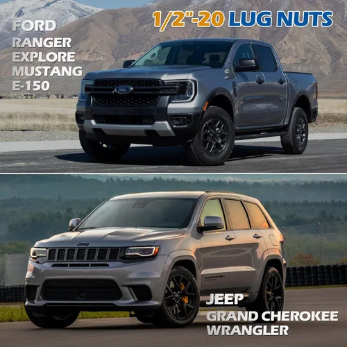 Vista 3 de dynofit Tuercas de llanta de 1/2 pulgada a 20 compatibles con Ford Ranger Mustang Jeep Grand Cherokee Wrangler, 20 tuercas cromadas de 1/2 x 20