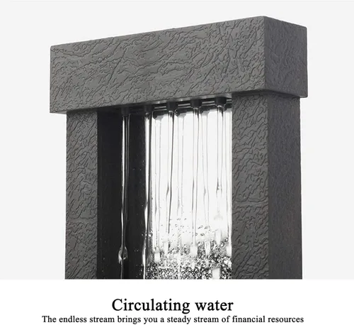 Vista 5 de Fuente de mesa con luces LED, fuente de escritorio de cascada iluminada, fuente decorativa para interiores con USB o pilas, fuentes de agua