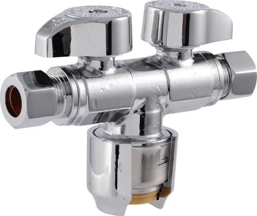 Vista 8 de SharkBite Válvula de bola de latón de un cuarto de vuelta de doble cierre, empuje de 1/2 pulgada para conectar x compresión de OD de 3/8 pulgadas x