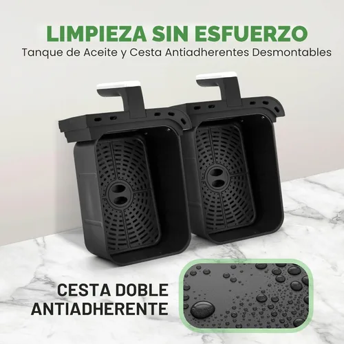 Vista 4 de NutriChef Freidora de aire con doble cesta de 8.8 cuartos de galón Freidora de aire sin aceite tamaño familiar con ventana transparente 9-1