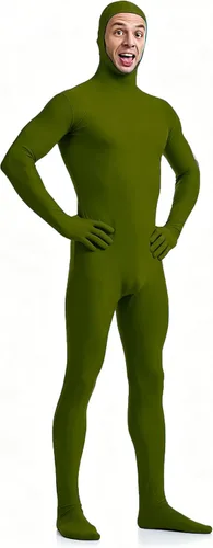 VSVO Body completo Zentai de cara abierta de elastano para adultos y niños Verde militar