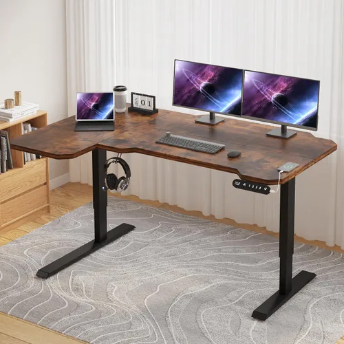 Vista 15 de Escritorio de pie de altura ajustable, 55 x 24 pulgadas, mesa de escritorio de pie para oficina en casa, escritorio de computadora de oficina