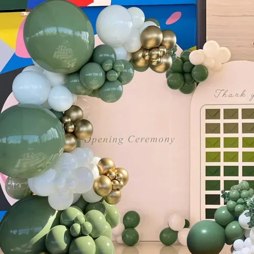 Vista 3 de MEBAY Kit de arco de globos de oro verde, blanco, 146 piezas de confeti dorado cromado metálico verde aguacate y globos de látex blanco