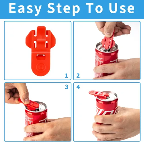 Vista 3 de Abrelatas fácil, 6 piezas de abrelatas de cerveza de soda de color y protector de cubierta de latas de bebidas, escudos de plástico de alta calidad.