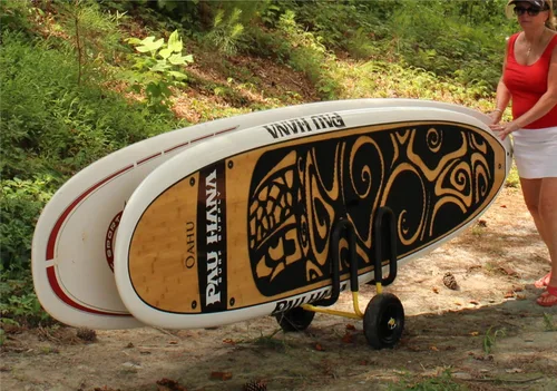 Vista 5 de Suspenz Carrito de transporte doble SUP con ruedas sin aire, transportador/carrito para 2 tablas de remo de pie y tablas de surf, amarillo (22-9934)