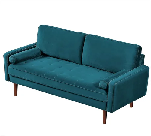 Vista 6 de Sofás capitoné de terciopelo para sala de estar, estilo clásico de mediados de siglo con silueta moderna, acolchado de botones y patas de madera