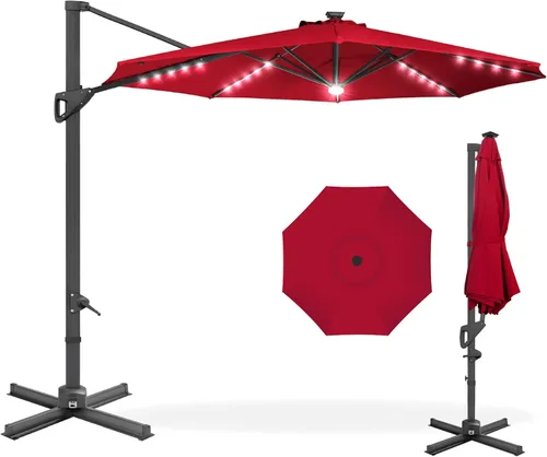 Vista 11 de Best Choice Products 10ft Solar LED Cantilever Patio Umbrella, 360-Degree Rotation Hanging Offset Market Outdoor Sun Shade for Backyard, Deck