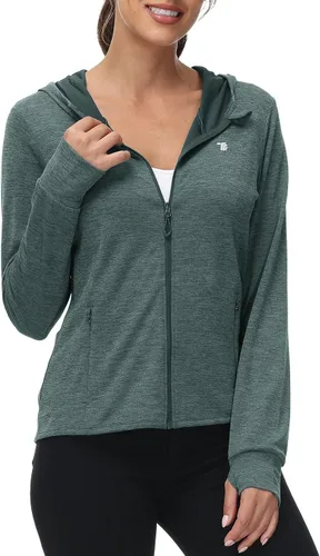 Rdruko Chaqueta con capucha y protección solar UPF 50+ para mujer, con cremallera completa, manga larga, ligera, para senderismo, deportes al aire