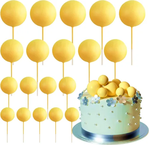 Vista 11 de ASTARON 20 piezas de decoración de bolas para pastel, mini globos, decoraciones de pastel, palos, bolas negras, decoraciones de pastel