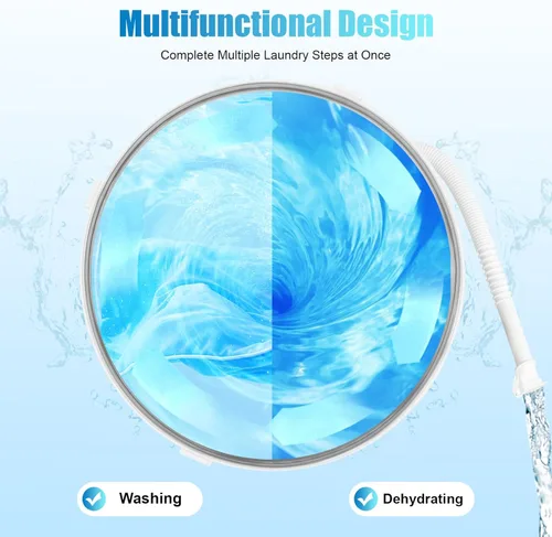 Vista 3 de Lavadora manual 2 en 1, mini lavadora portátil multifuncional, secadora giratoria de ropa para camping, viajes, interiores o exteriores
