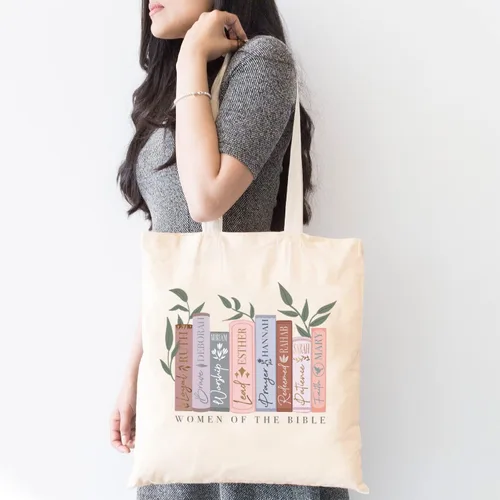 Vista 2 de TSIIUO Bolsa de lona cristiana con versículo bíblico, lindo gráfico para mujeres de la Biblia, bolsa de compras reutilizable, regalo divertido