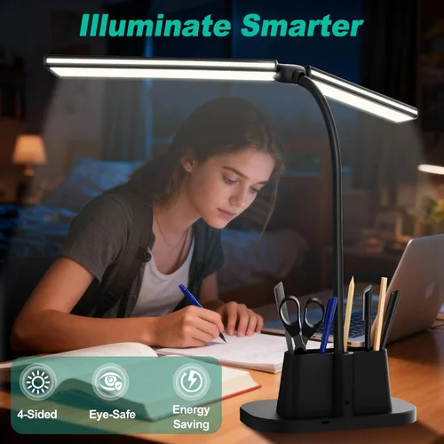 Vista 6 de Lámpara de escritorio LED, luz de escritorio para cuidar los ojos con base organizada, 5 modos de color y 5 niveles de brillo, lámpara táctil