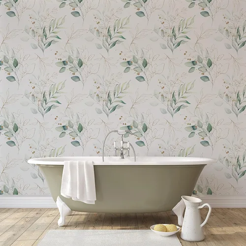 Vista 8 de Papel tapiz de hojas de eucalipto verde, ramas para despegar y pegar, calcomanía de pared botánica extraíble, acuarela floral, autoadhesivo