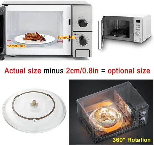 Vista 6 de Plato giratorio transparente de vidrio para microondas, placa de vidrio para microondas con acoplador y anillo giratorio de microondas, bandeja