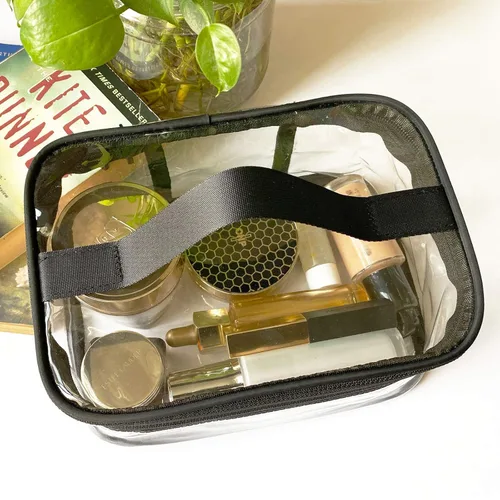 Vista 7 de Neceser Maquillaje Cosmético Bolsa Transparente Portátil Impermeable Transparente Almacenamiento de Viajes Negro