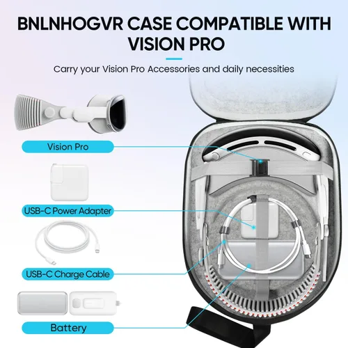 Vista 2 de Funda de transporte compatible con Oculus Meta Quest 2, Quest 3, auriculares Apple Vision Pro VR, correa original para la cabeza y accesorios