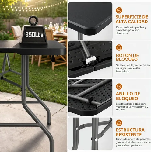 Vista 6 de Fenbeli Mesa plegable de 5 pies, parte superior de polietileno de alta Negro