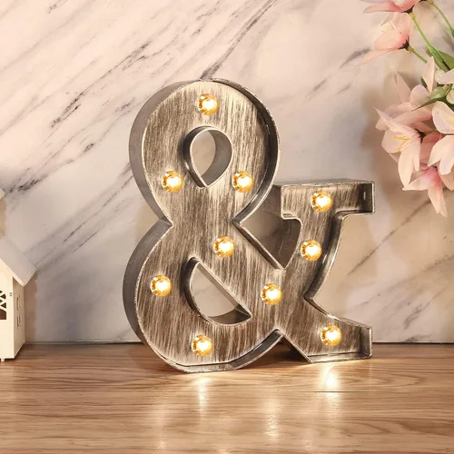 Vista 2 de Gris plateado cepillado letras LED luces luces para arriba letras signo para luz de noche bodafiesta de cumpleaños batería lámpara de Navidad hogar