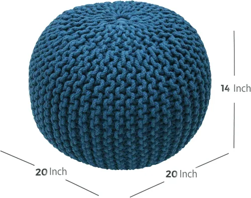 Vista 28 de FRELISH DECOR - Puf redondo otomano tejido a mano, 100% algodón, puf de punto, silla de suelo para sala de estar, reposapiés de dormitorio para sofá