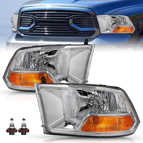 Vista 15 de TUSDAR Conjunto de faros para Dodge Ram 1500 2009-2012/2010-2012 Dodge Ram 2500 3500 Pickup, repuesto OE, carcasa negra, bombillas incluidas