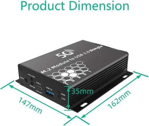Vista 7 de HLT Adaptador NGFF (M.2) 4G/5G a USB 3.0 con alimentación auxiliar y ventilador enfriador