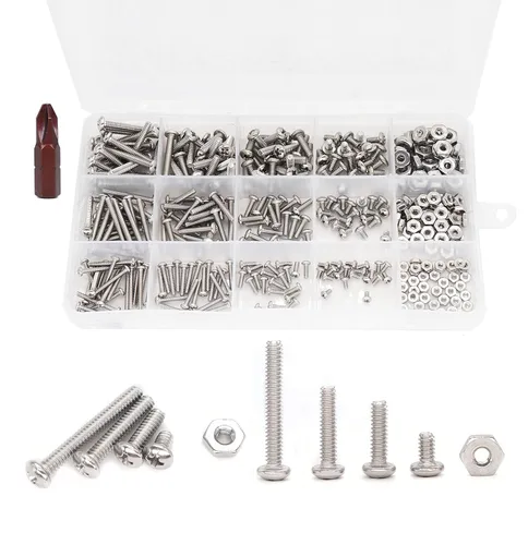 binifiMux Kit surtido de tornillos Phillips 304 Stianless y tuercas hexagonales #2-56#4-40#6-32, 360 piezas #2-56#4-40#6-32, acabado liso