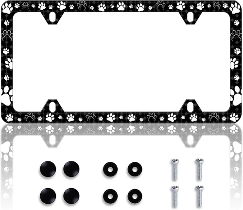 Vista 8 de Aloha - Marco de matrícula con hermosas flores de hibisco, marcos de matrícula personalizables de acero inoxidable con diseño divertido, compatible