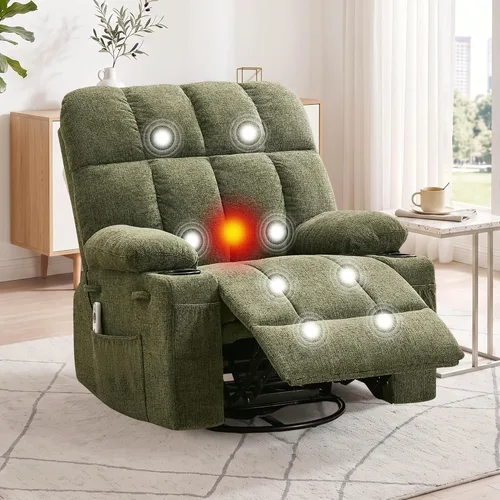 Vista 11 de IDEALHOUSE Silla reclinable mecedora de gran tamaño con calor y masaje Caqui