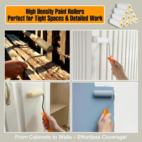 Vista 7 de Rodillo de pintura de espuma, paquete de 10, rodillo de espuma de alta densidad de 4 pulgadas, mini cubiertas de rodillo de pintura para una