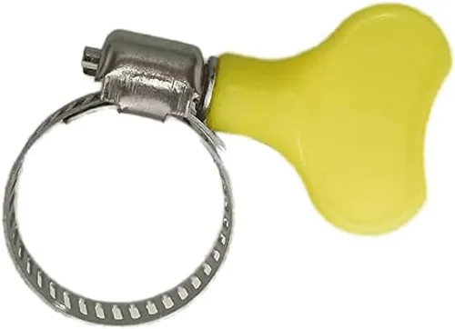 Vista 2 de Paquete de 14 abrazaderas de manguera de acero inoxidable amarillas, abrazaderas de tornillo de pulgar ajustables, tamaño de 5/8"-1" (16-25mm)