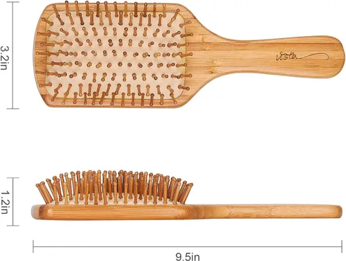 Vista 5 de Cepillo y peines de bambú para cabello largo, grueso, rizado, ondulado, seco o dañado, reduce la rotura, el encrespamiento y los enredos