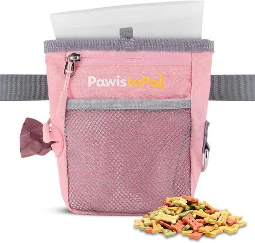 Vista 12 de Bolsa de golosinas para perros para entrenamiento de mascotas, cierre magnético con una sola mano, bolsa de golosinas manos libres con forro