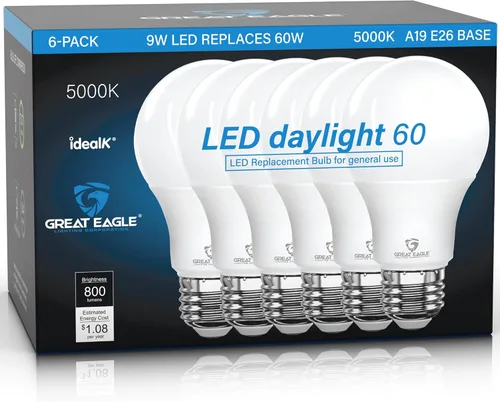 Vista 12 de Great Eagle - Bombillas LED A19 equivalentes a 60 W, certificación UL, bombillas LED blancas cálidas de 2700 K, 9 W no regulables, 800 lúmenes