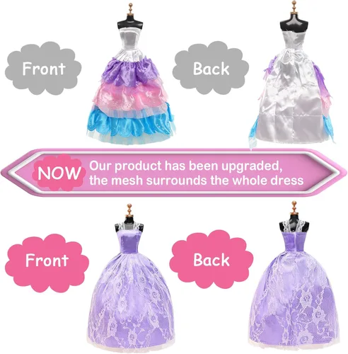 Vista 4 de BARWA 10 piezas de vestidos de muñeca con 17 accesorios hechos a mano ropa y accesorios de muñeca vestidos de boda vestidos de fiesta para muñecas