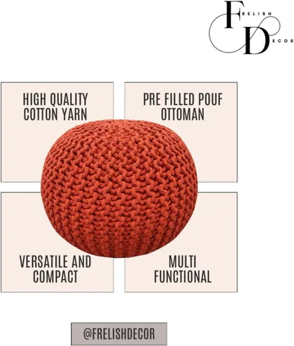 Vista 36 de FRELISH DECOR - Puf redondo otomano tejido a mano, 100% algodón, puf de punto, silla de suelo para sala de estar, reposapiés de dormitorio para sofá