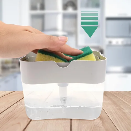 Vista 6 de Cabilock Juego de 2 dispensadores de jabón para lavavajillas, soporte de esponja para bomba de jabón líquido automático, diseño de ahorro fácil