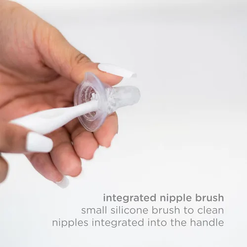 Vista 5 de Ubbi El juego de limpieza de biberones de lujo incluye un cepillo para pezones con ventosa, color gris